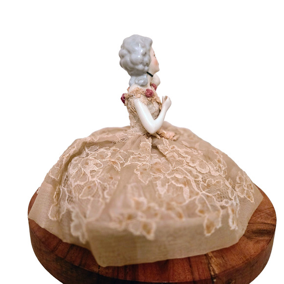 Vintage Dresden Lace Porcelain German Half Doll Pincushion Figurine - Picture 5 of 14